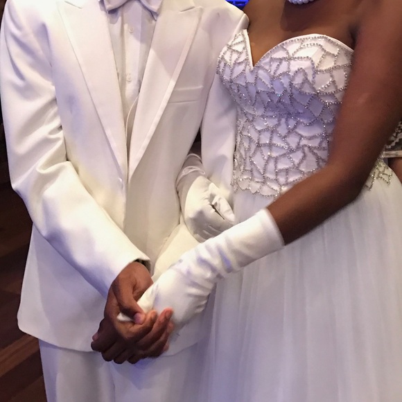 White Embroidered Prom Dress - Picture 2 of 3